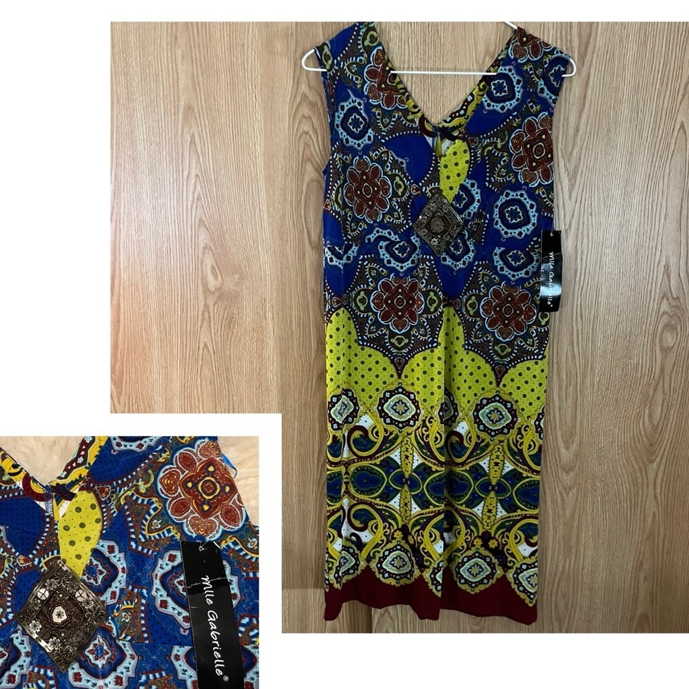 NWT Mlle Gabrielle Stretch Knit Sleeveless MIDI No-Iron Casual Travel Dress